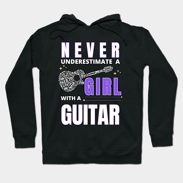 Never Underestimate A Girl With A Guitar Hoodie by Delta V Art